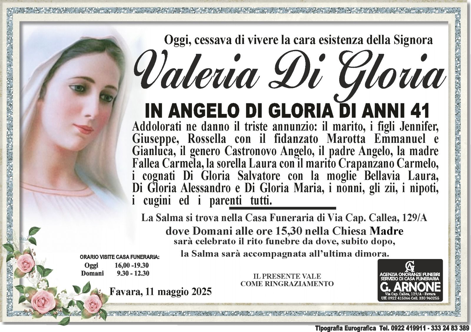 Ritratto commemorativo di Valeria Di Gloria