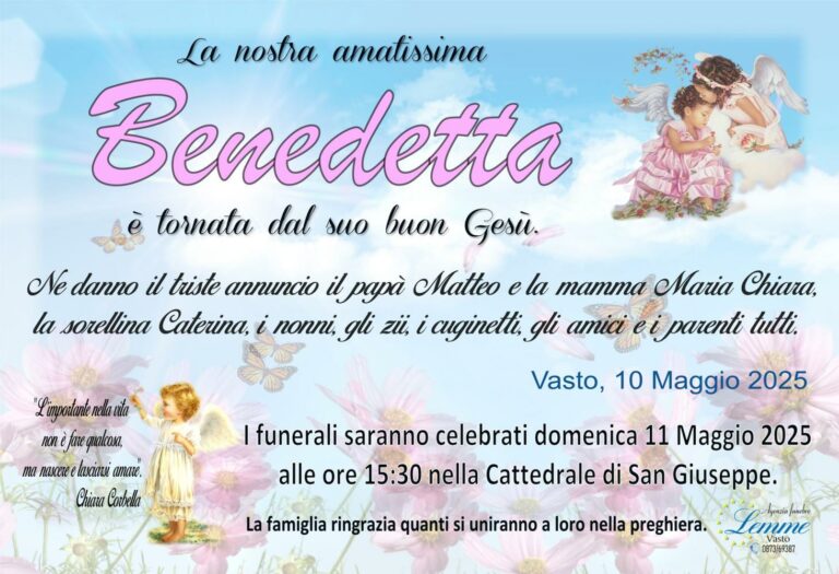 Addio alla piccola Benedetta
