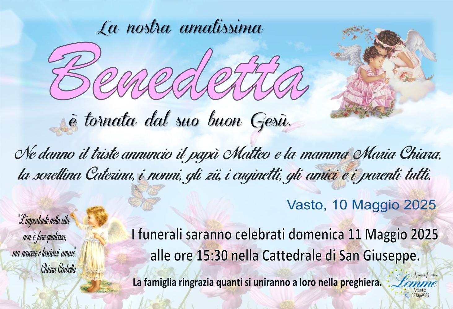 Addio alla piccola Benedetta