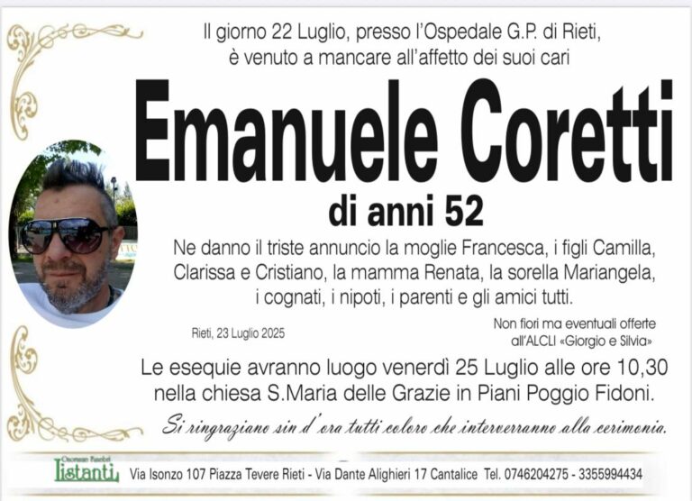 Rieti addio Emanuele Coretti