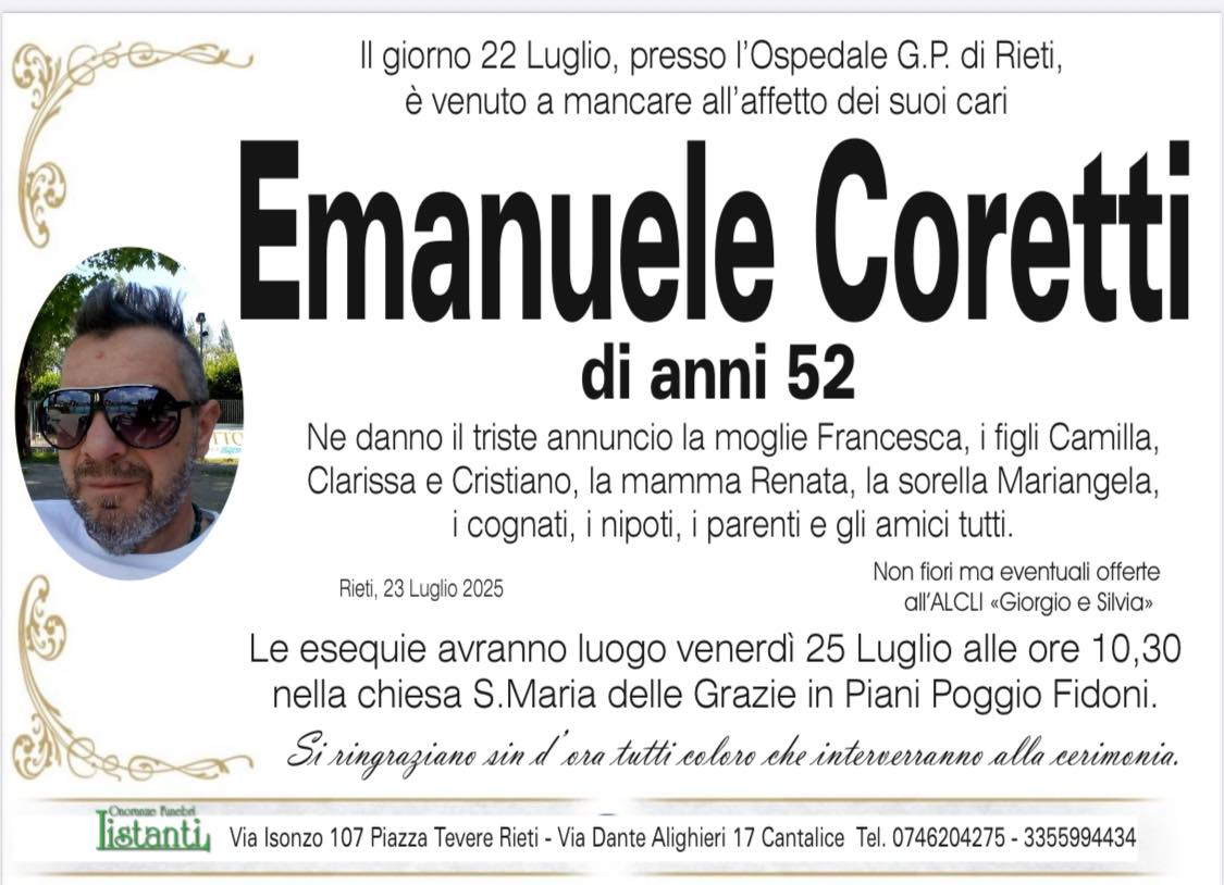 Rieti addio Emanuele Coretti