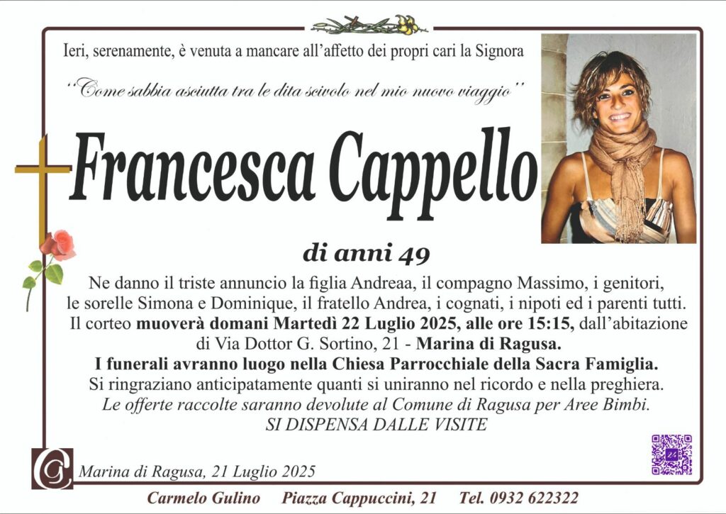 Francesca Cappello è morta a 49 anni