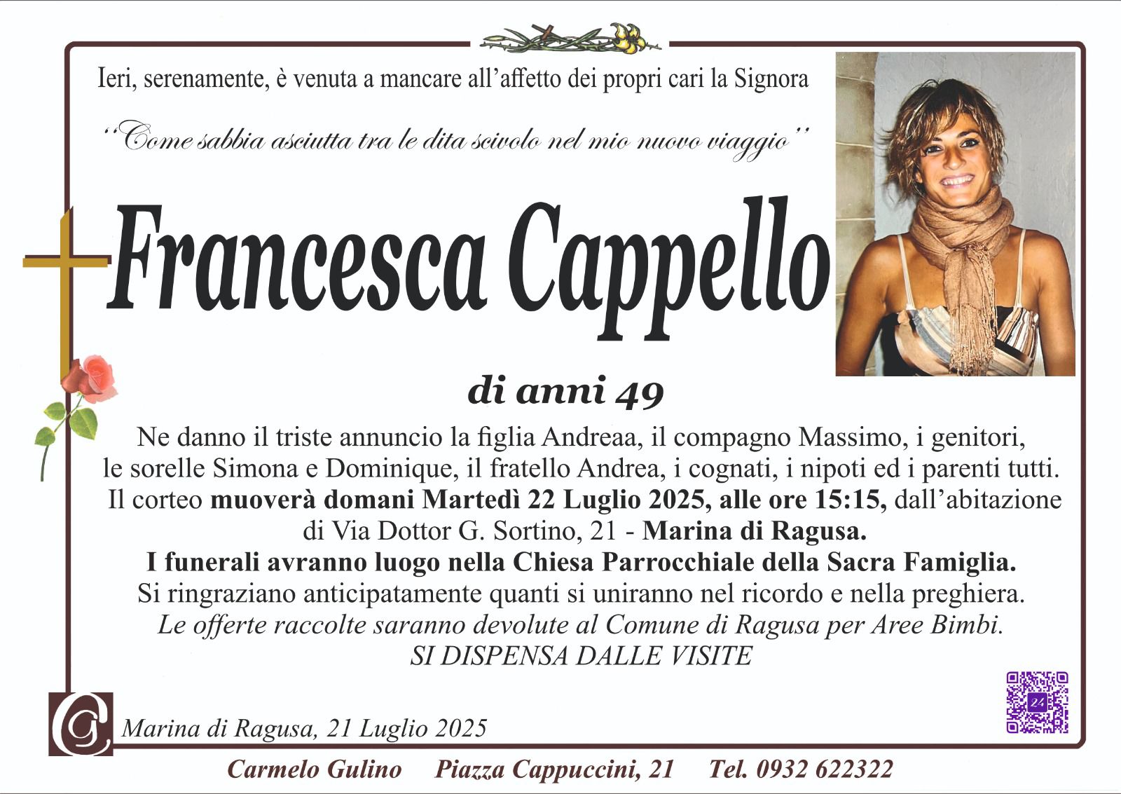 Francesca Cappello è morta a 49 anni