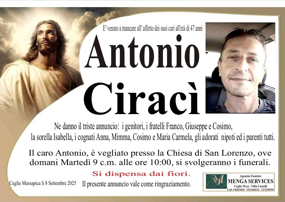 Antonio Ciracì funerali