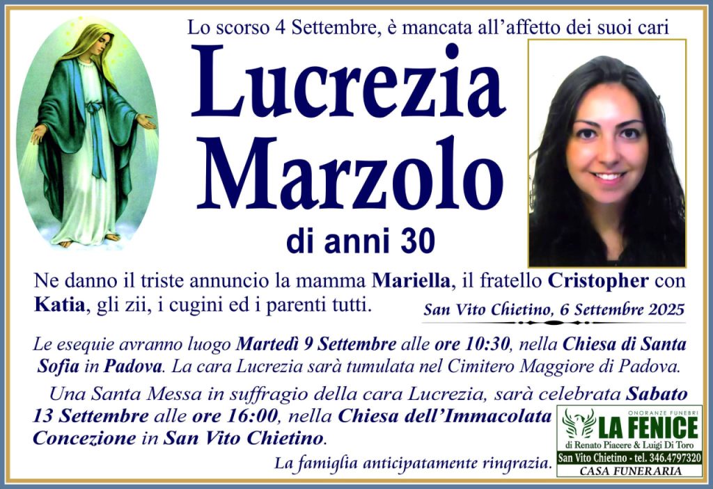 Lucrezia Marzolo funerali